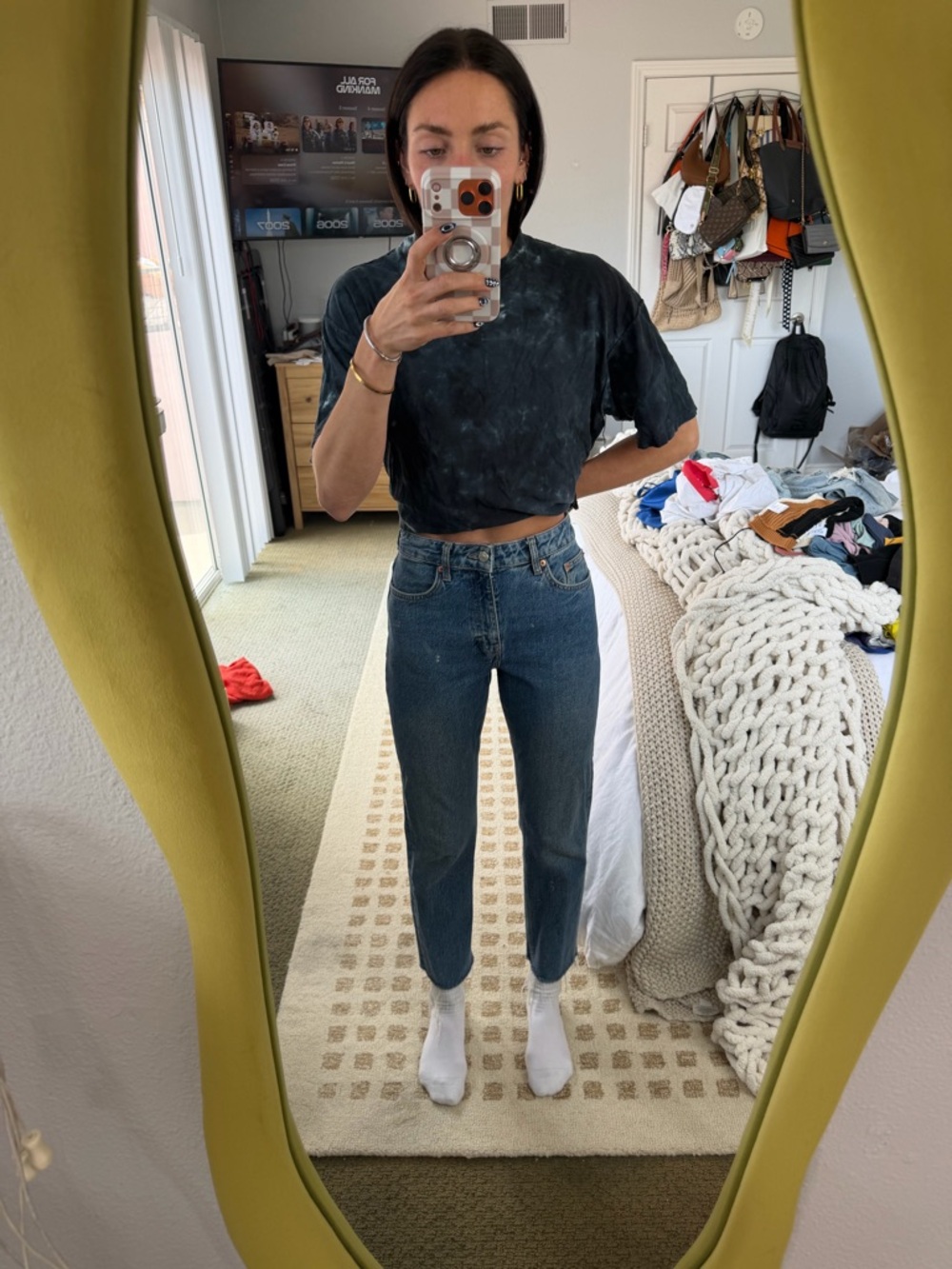 Top shop High-Rise Straight Leg Women’s Jeans in Dark Blue